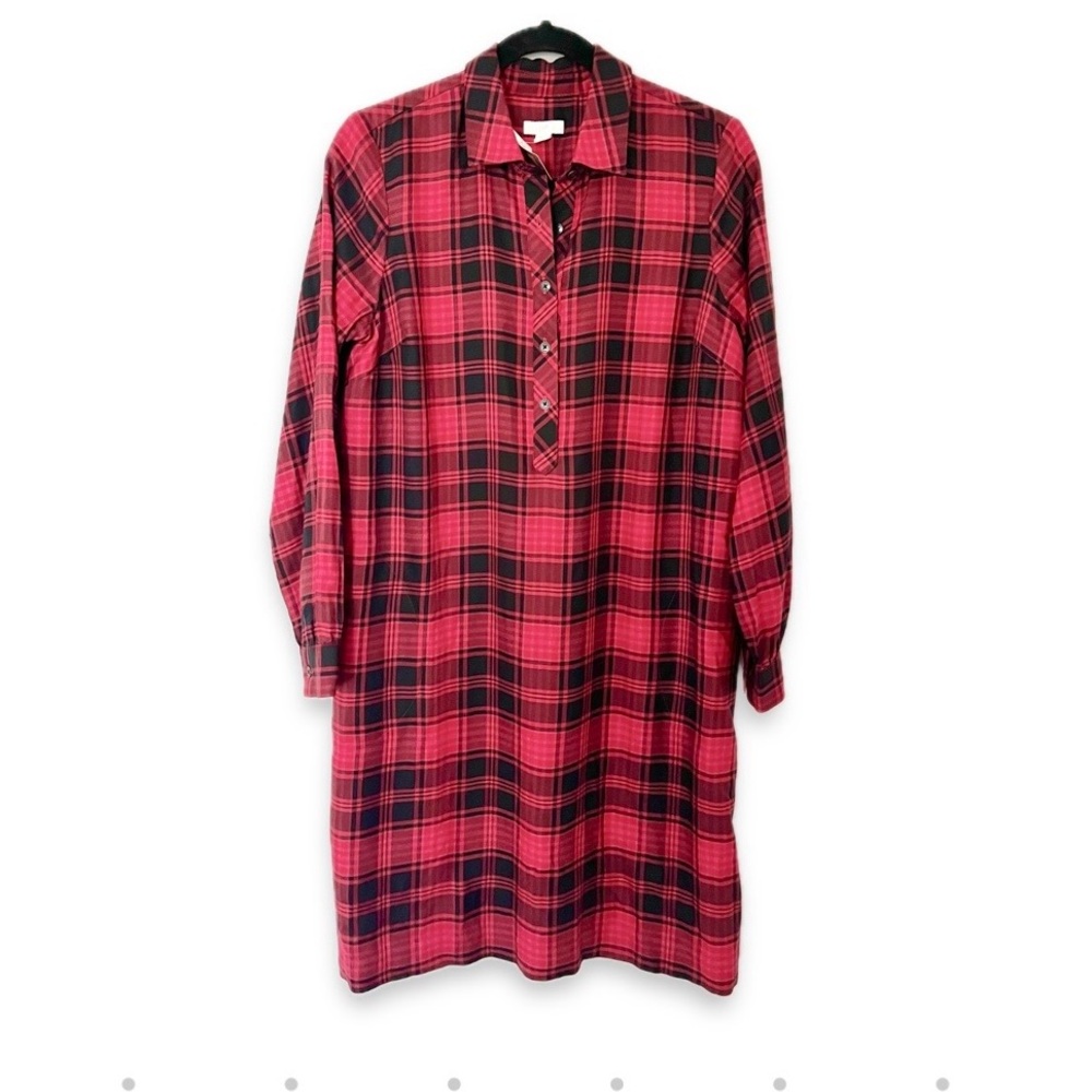 NWT J. Jill Plaid Long Sleeve Midi Dress Red Black Fall Size XS
